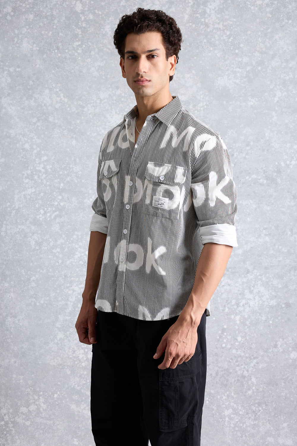 Men's Grey Striped Graffiti Shirt