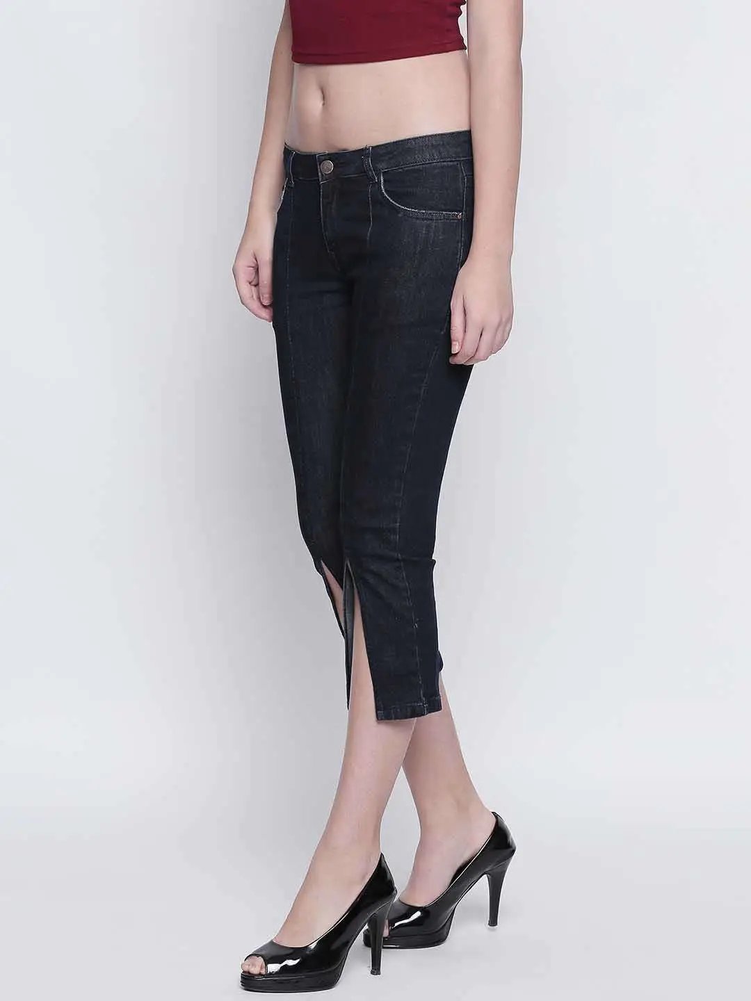 Dark Blue Front Slit Jeans - FREAKINS