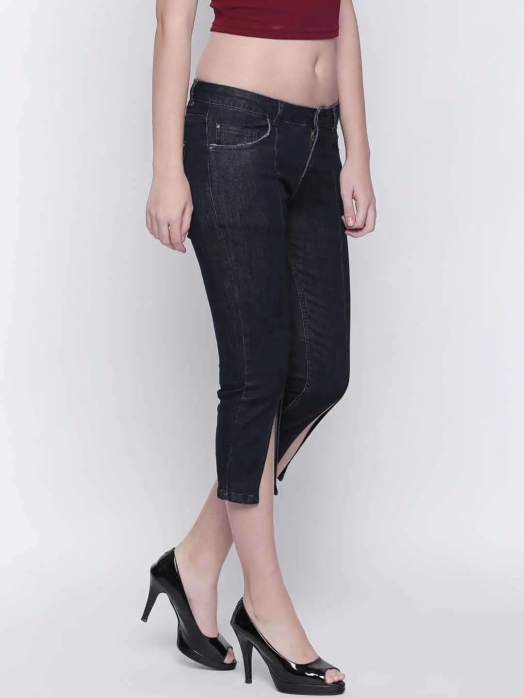 Dark Blue Front Slit Jeans - FREAKINS