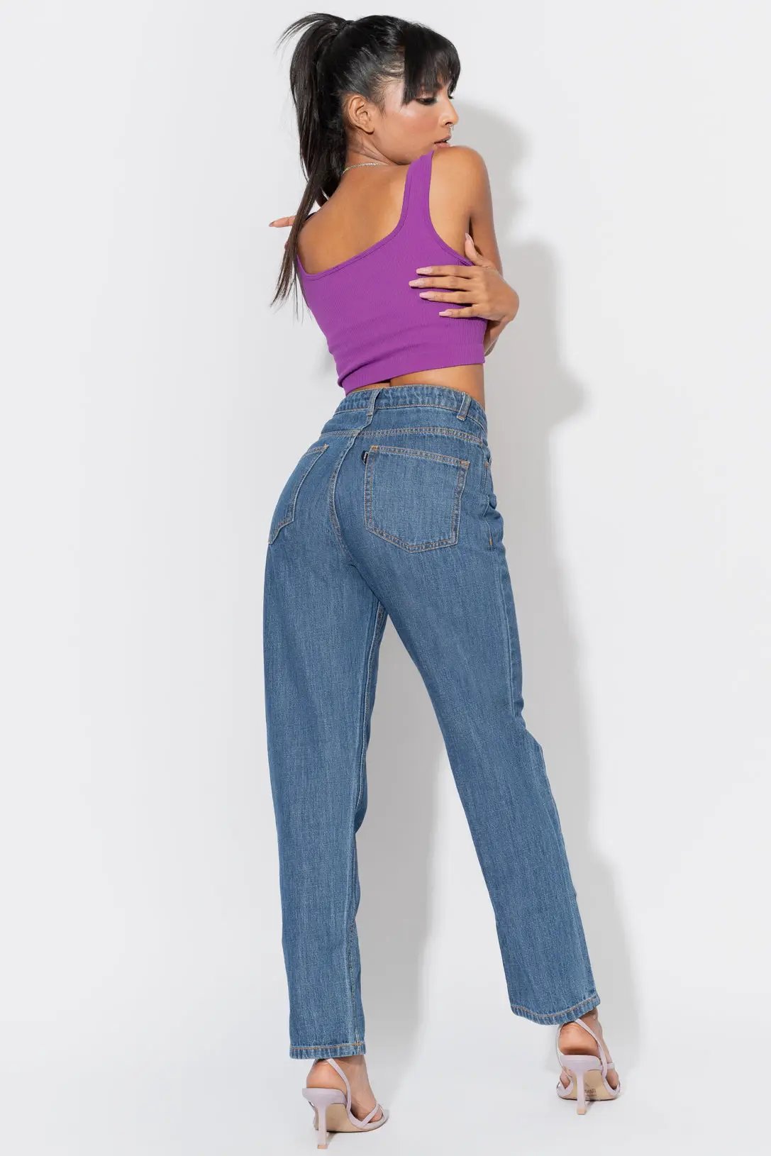 Mid Blue High Waist Mom Fit Jeans