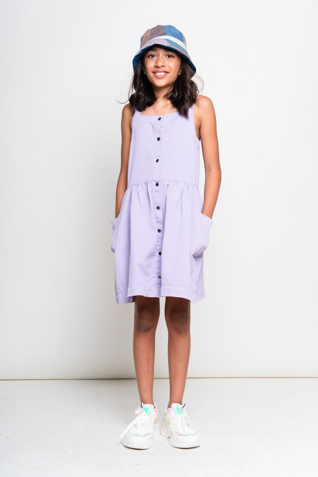 lilac dungaree dress
