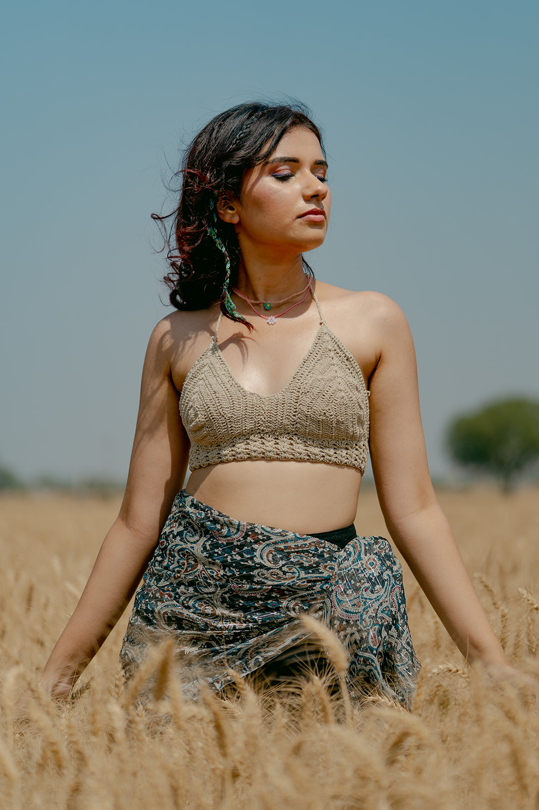 PALE KHAKI CROCHET TOP