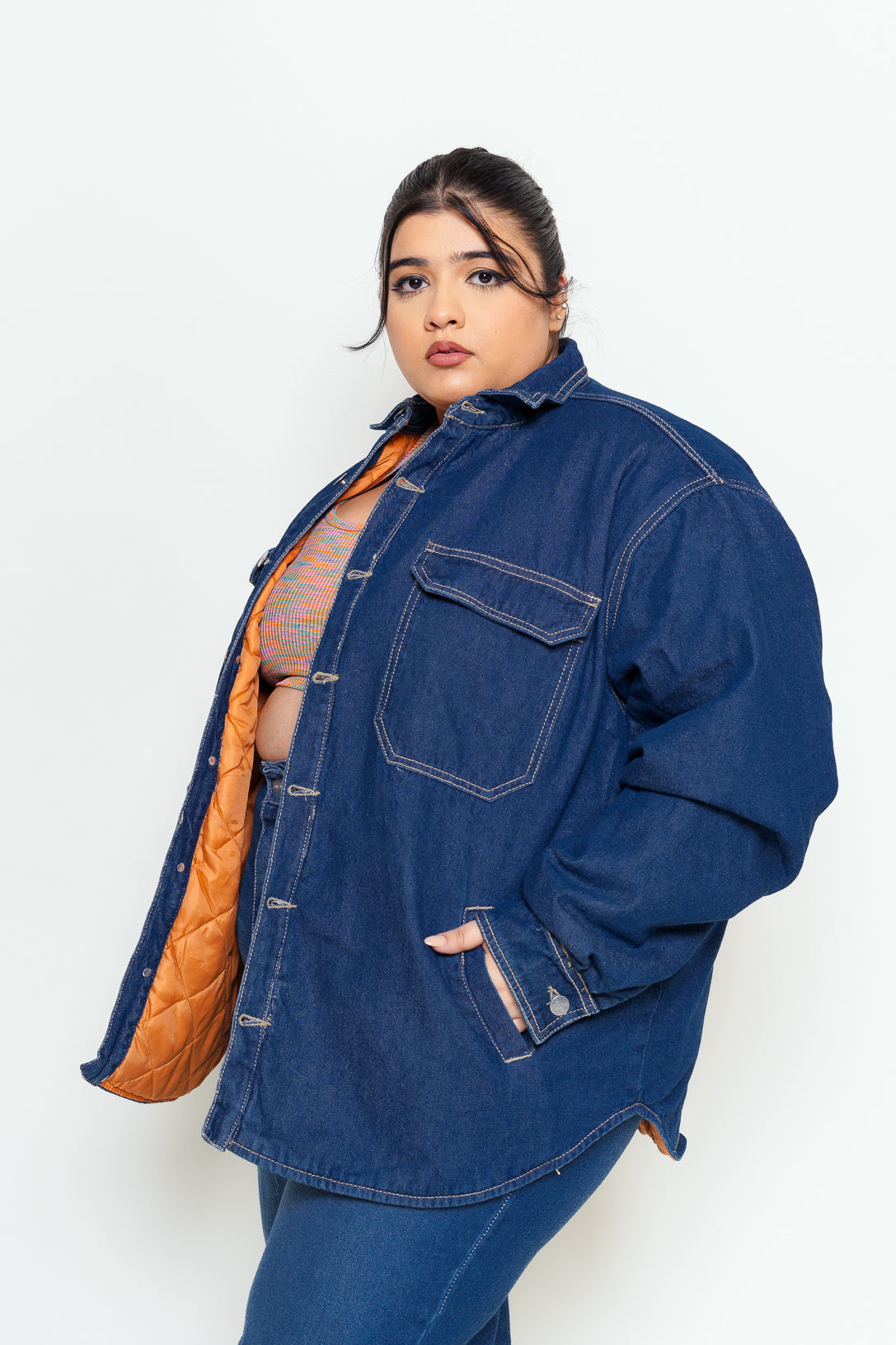 oversized contrast quilted jacket