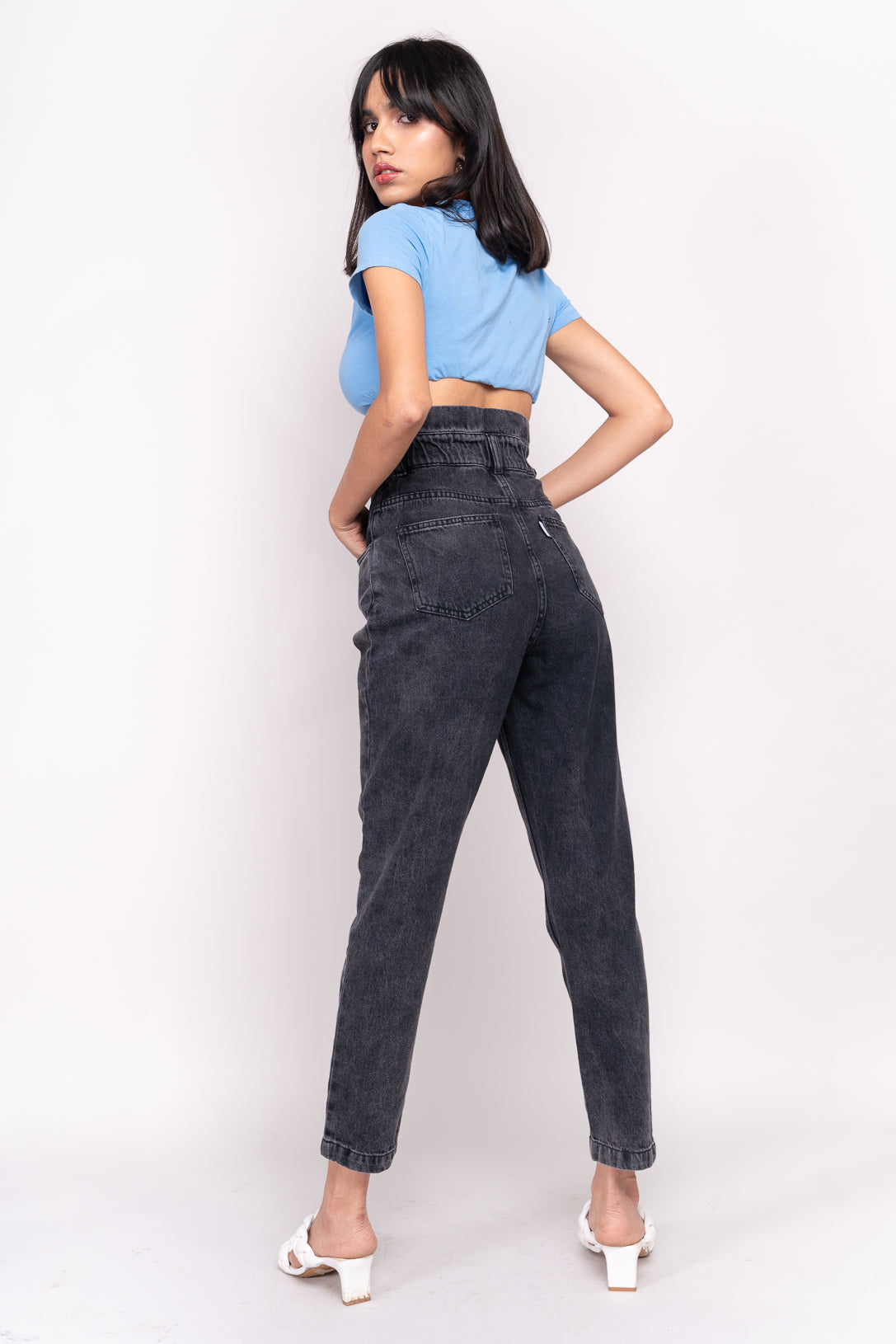 Charcoal Paperbag mom Jeans