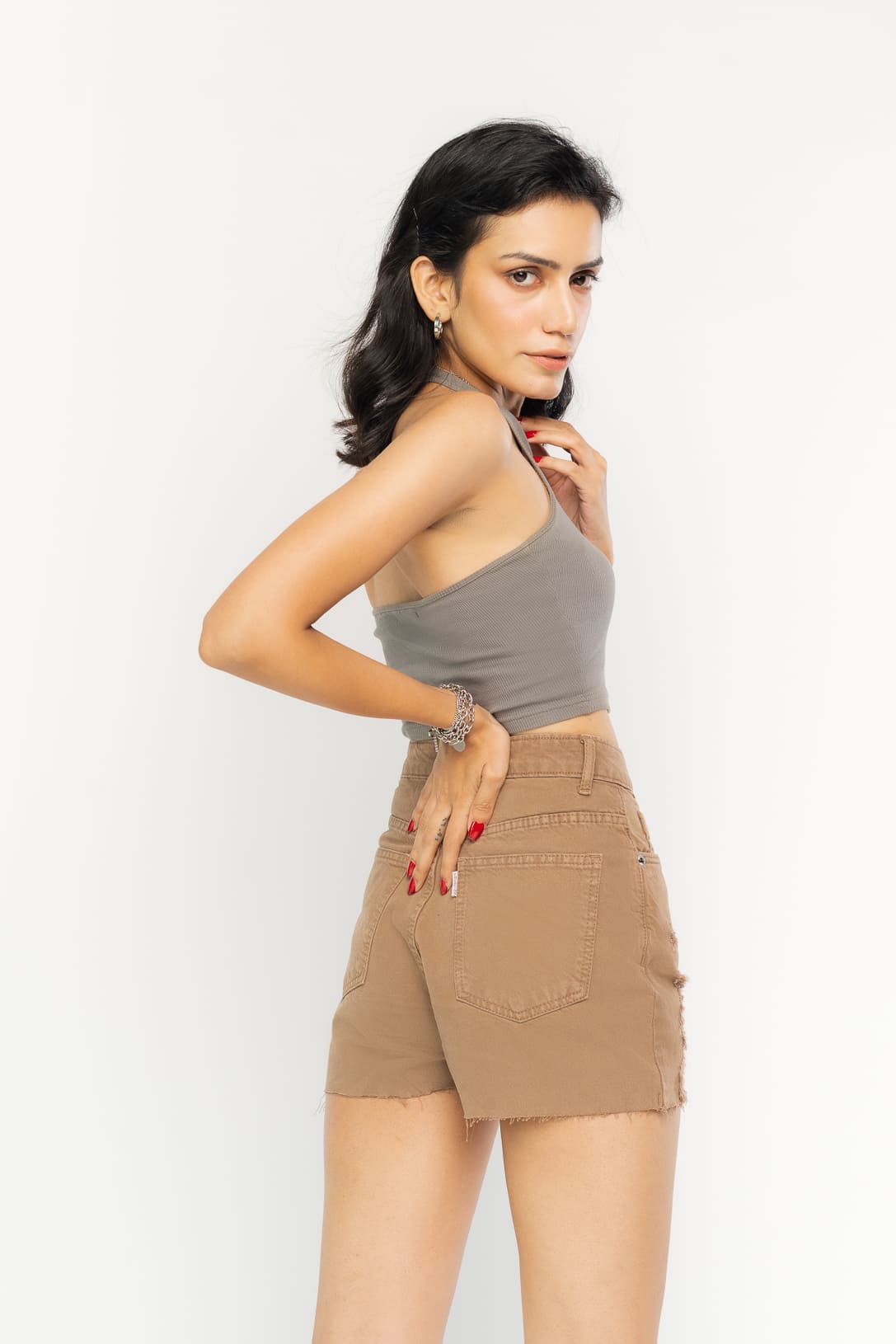 BROWN RIPPED SHORTS
