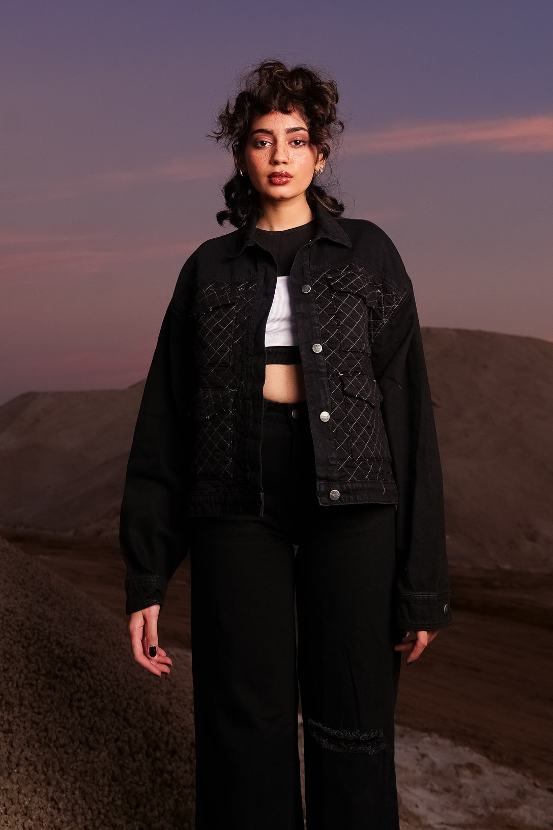 Quilted Patch Black Jacket