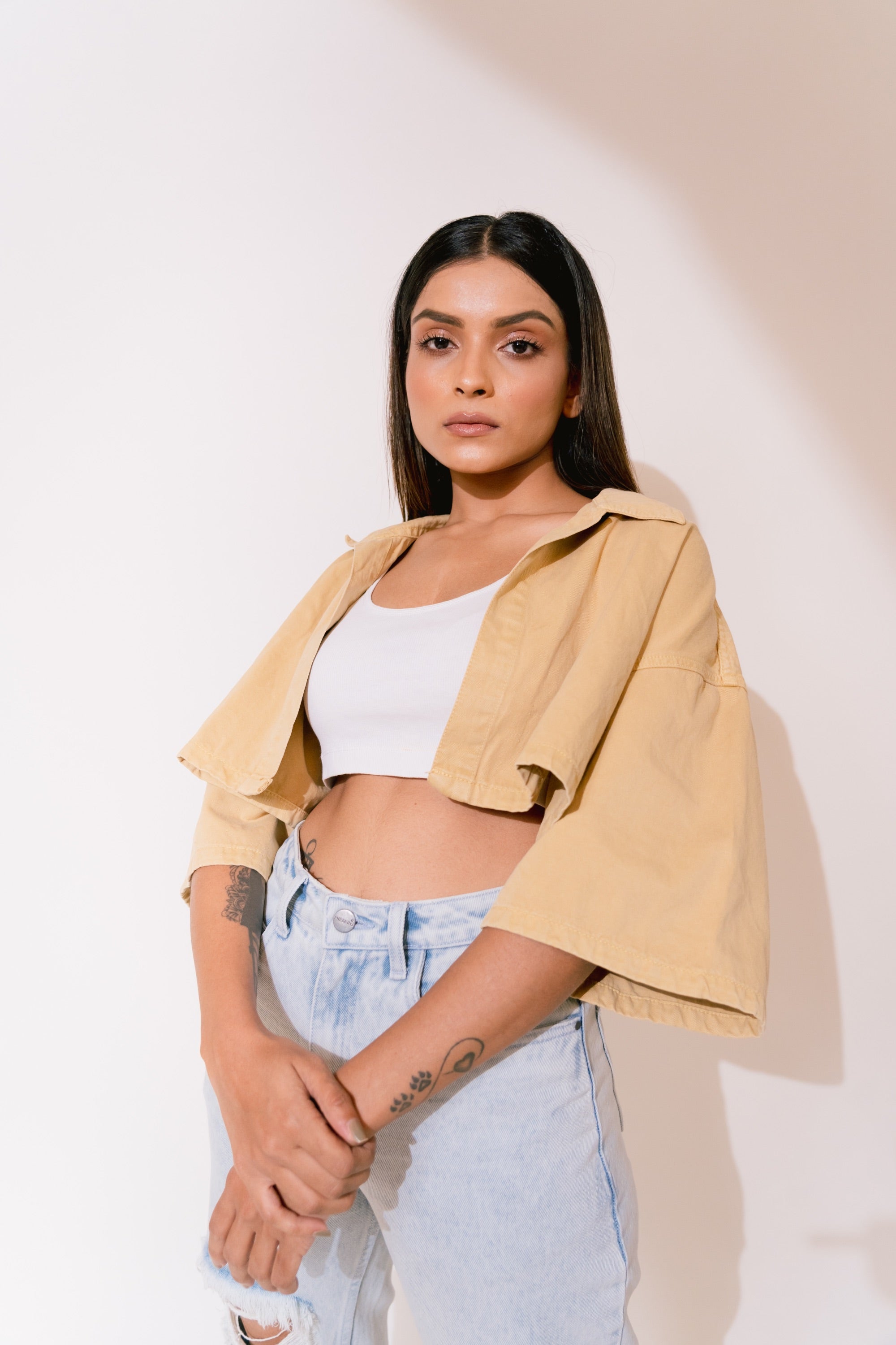 Sand SUPER CROPPED OVERSHIRT