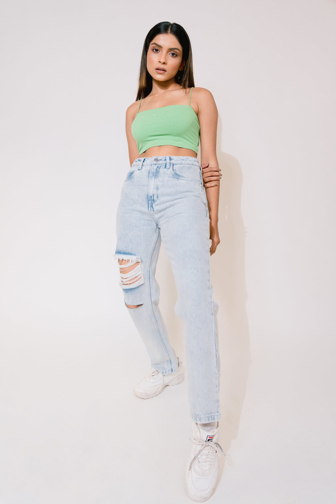Thigh Distressed Mom Jeans
