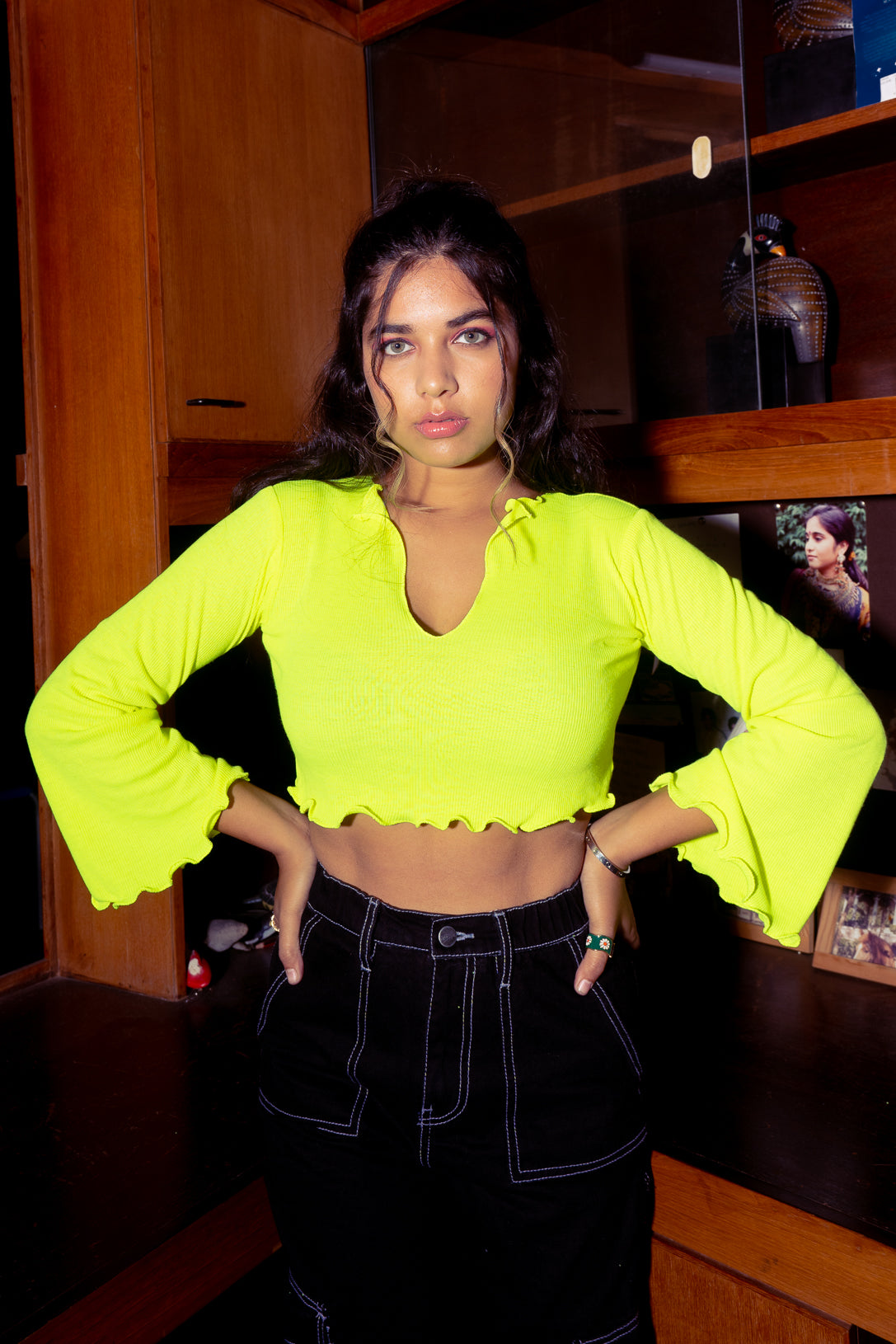NEON GREEN BELL SLEEVE TOP