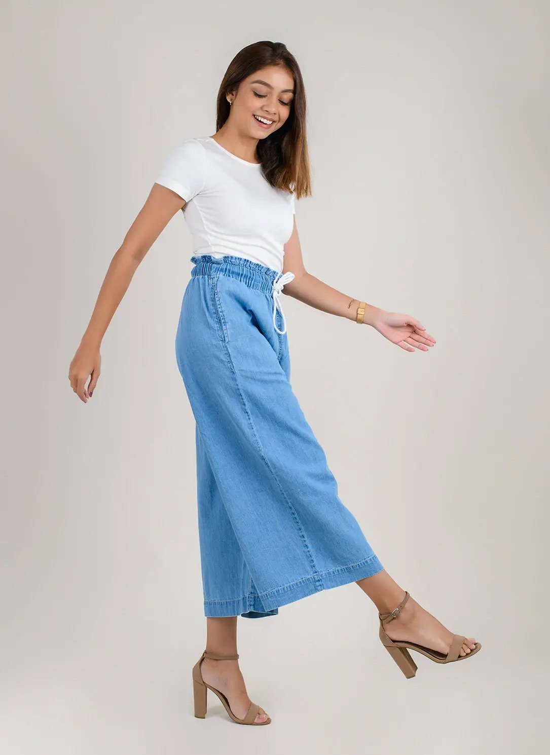 Buy White High Rise Denim Culottes For Women Online - ONLY