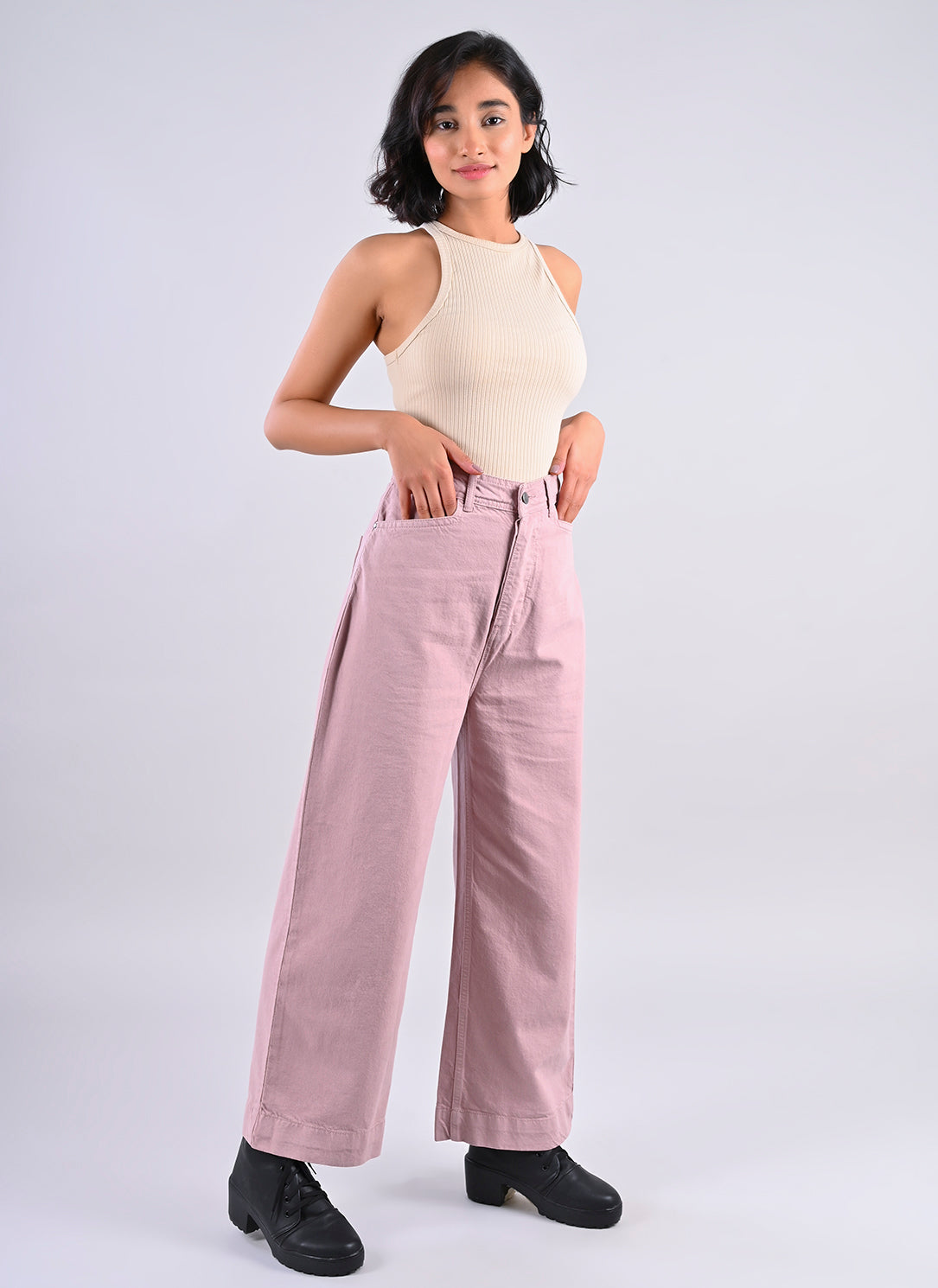 DUSTY PINK STRAIGHT FIT PANTS