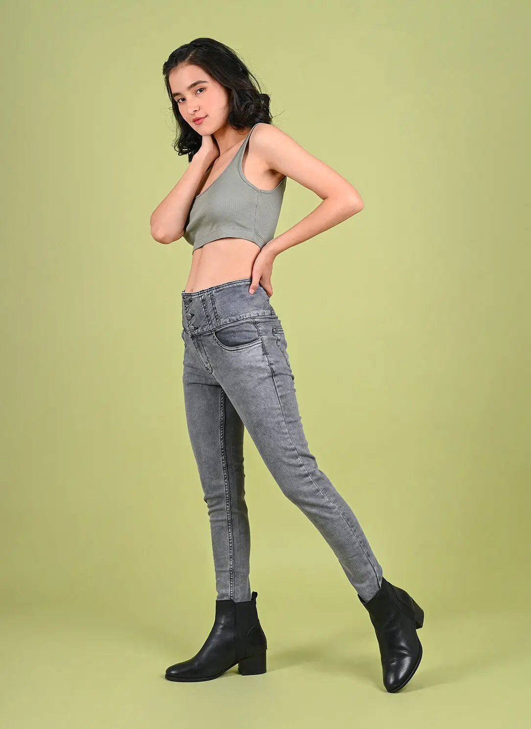 GREY SKINNY BROADBELT JEANS