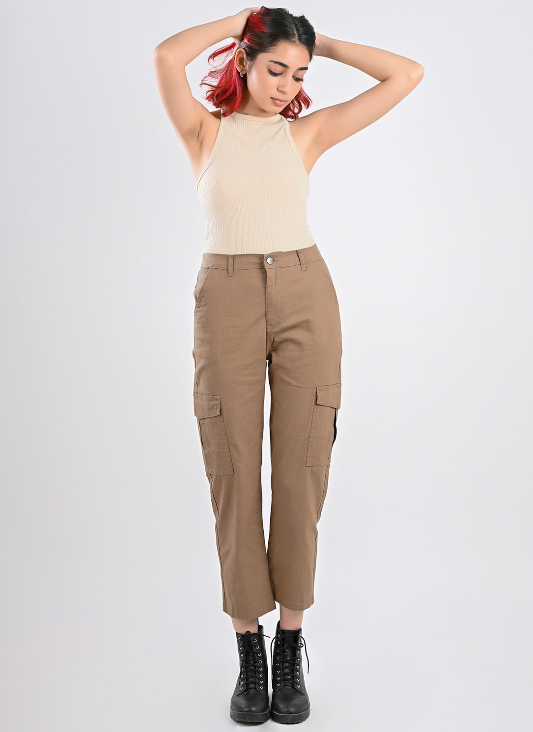 Brown linen cargo pants
