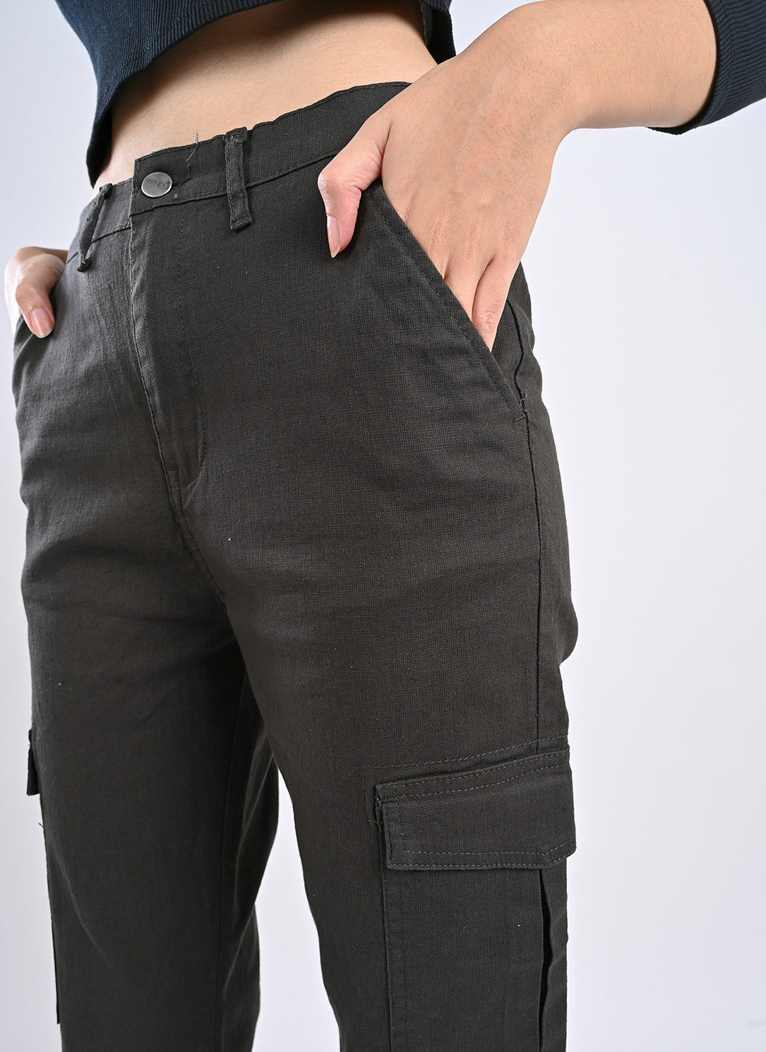 Black linen cargo pants