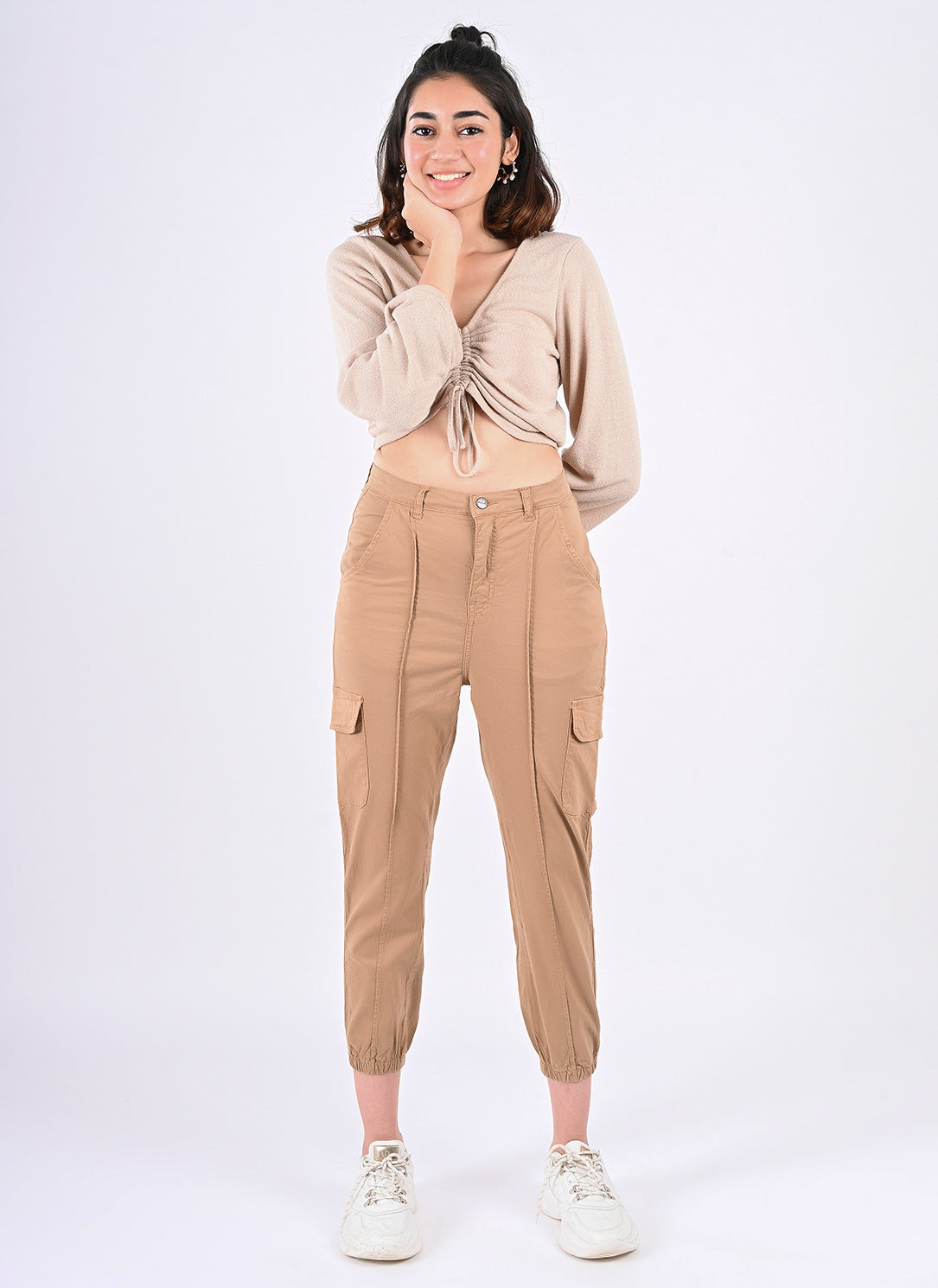 Utility cargo joggers in beige