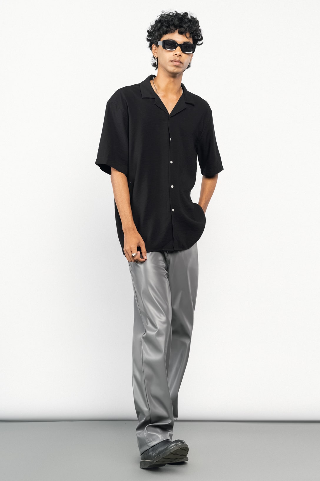 MEN'S STEEL GREY LEATHER PANTS