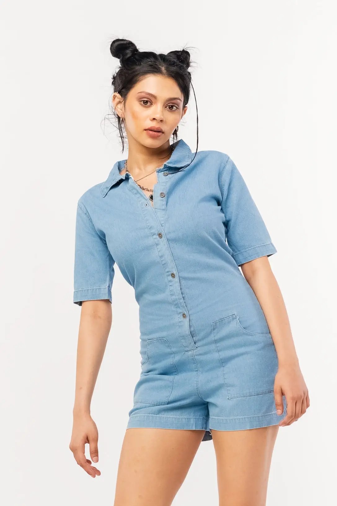 LIGHT BLUE DENIM ROMPER