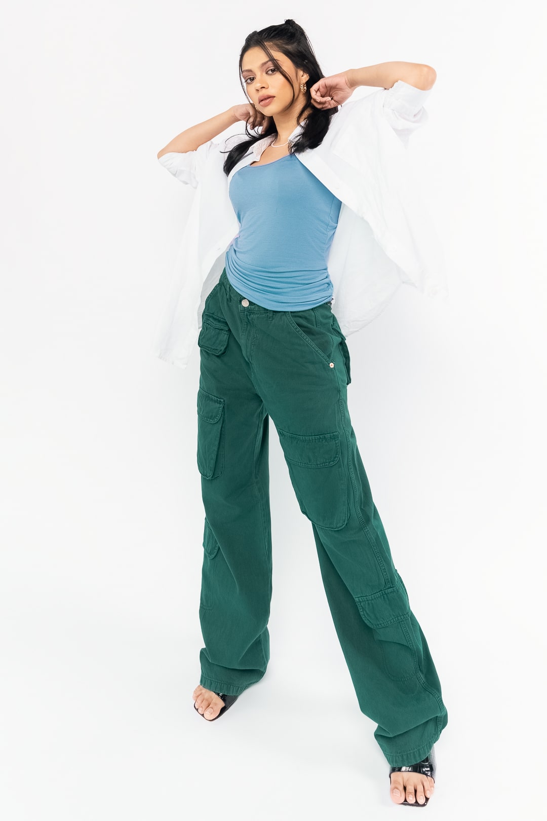 Green Women's Straight Cargo Jeans