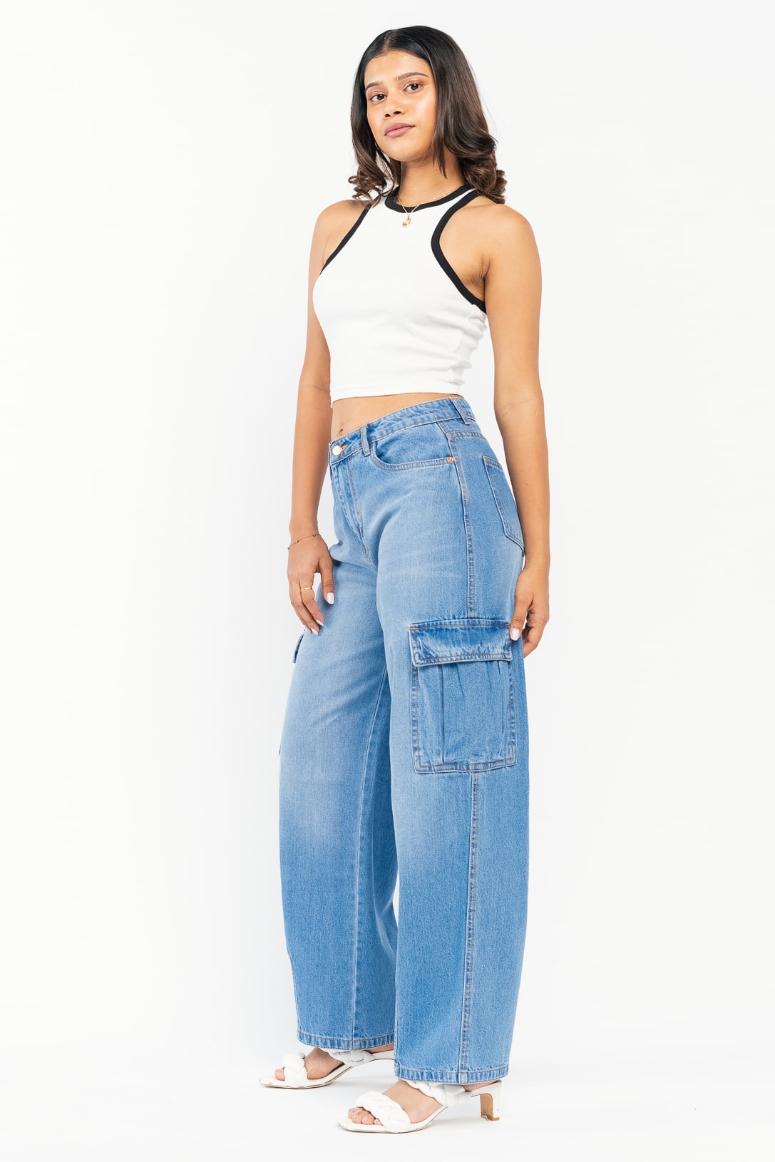 darted blue cargo jeans