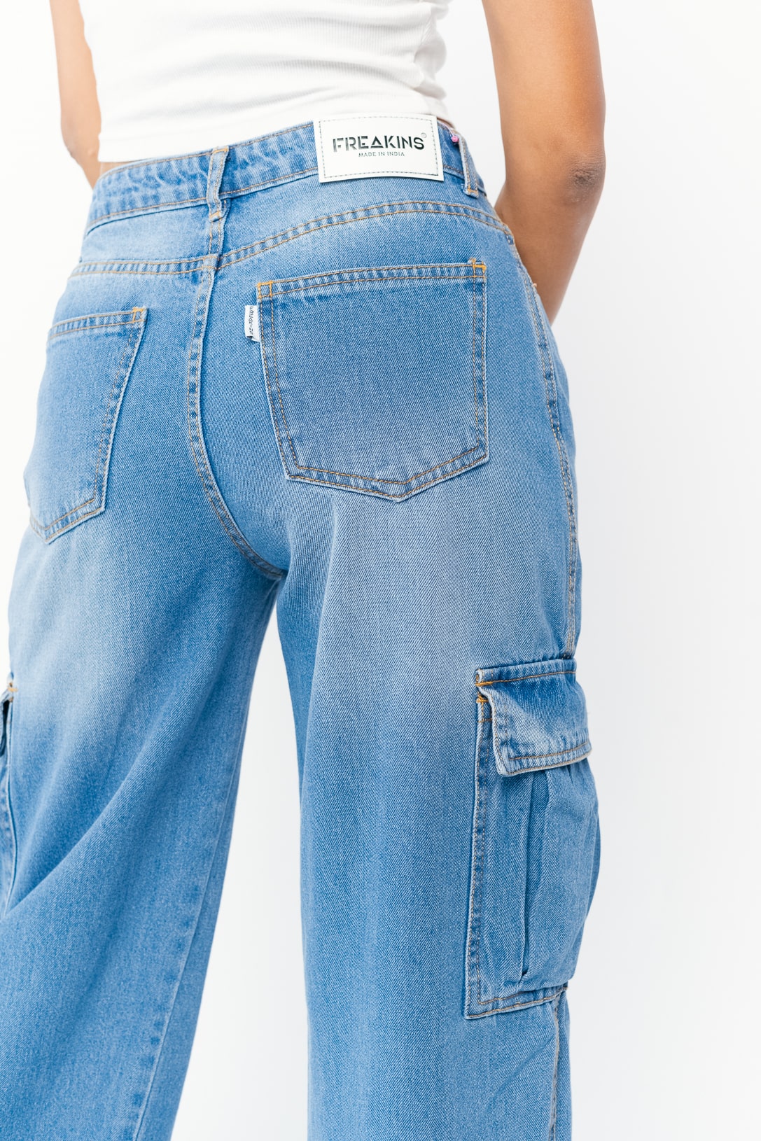 darted blue cargo jeans