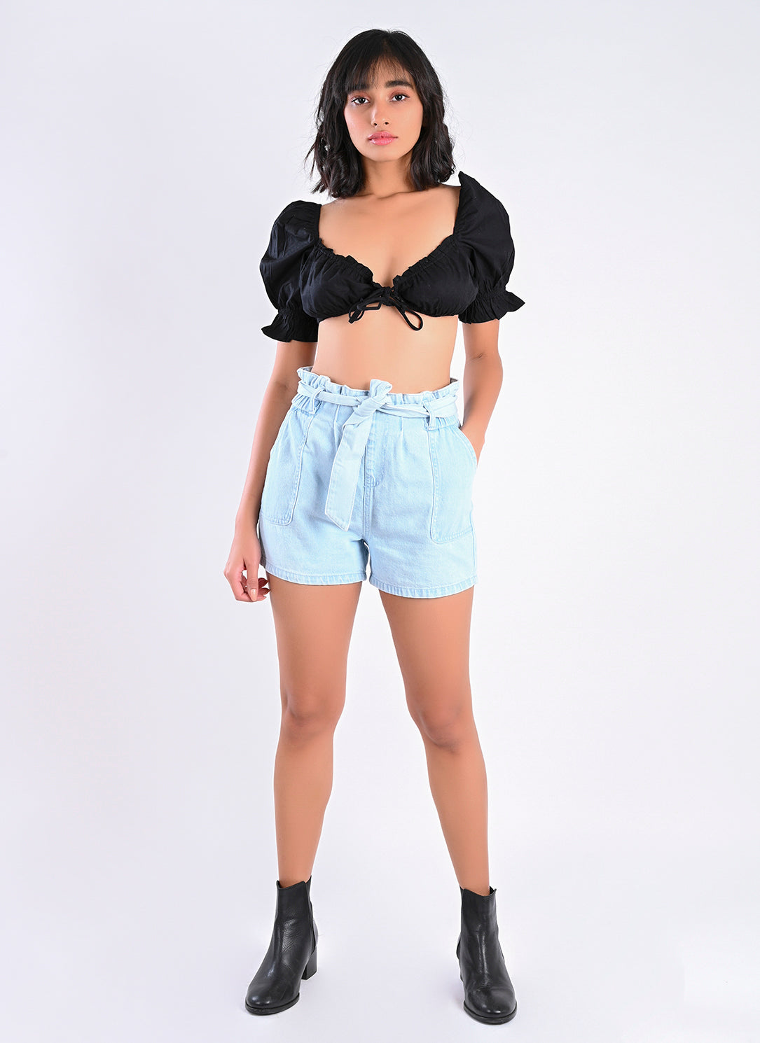 PAPERBAG BELTED BERMUDA DENIM SHORT
