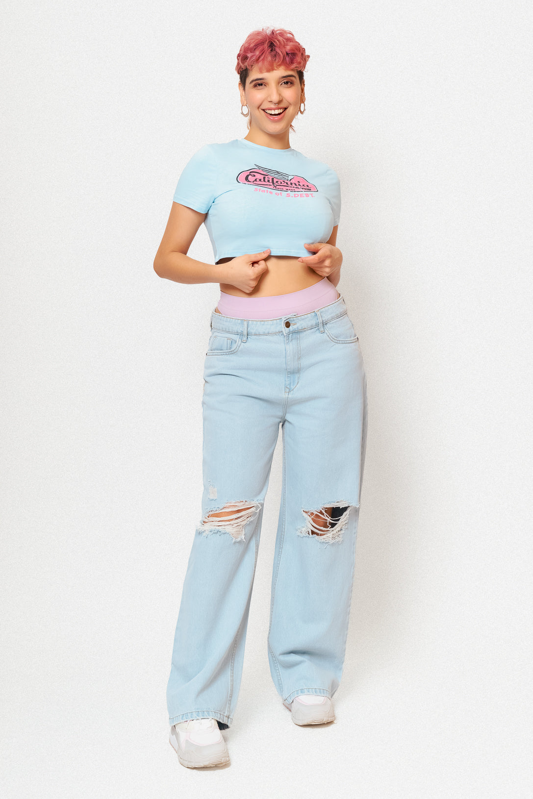Light Blue Distressed Women's Wide Jeans