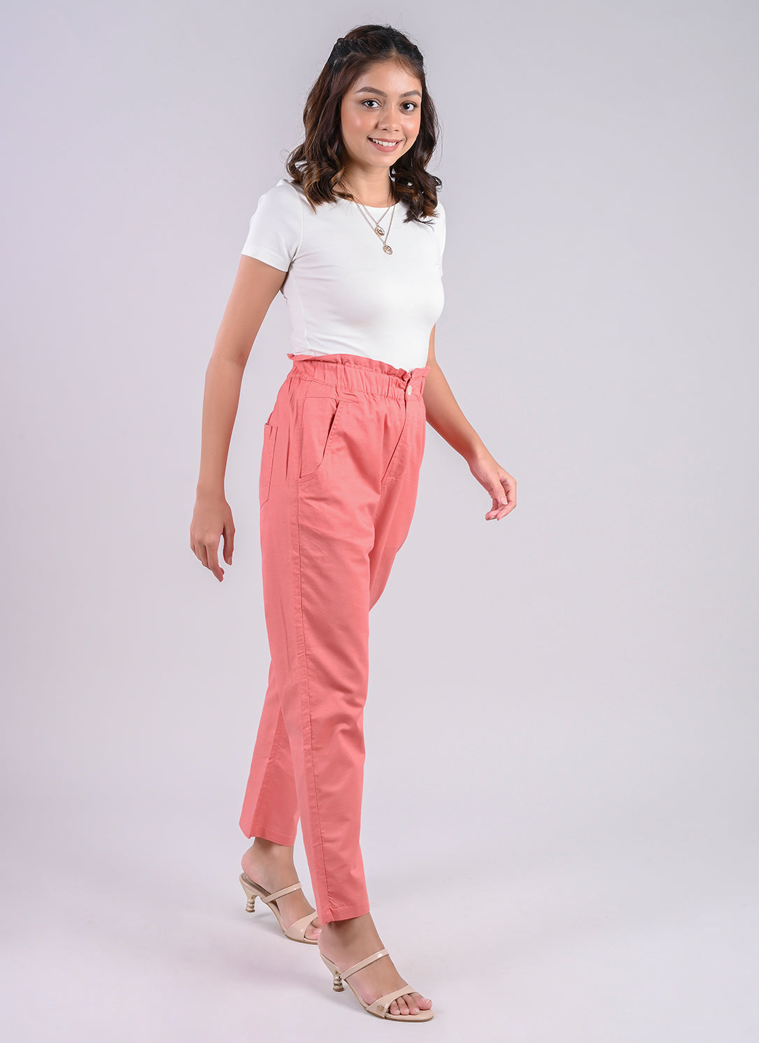 BREEZY PANTS IN PINK WITH PAPERBAG WAIST