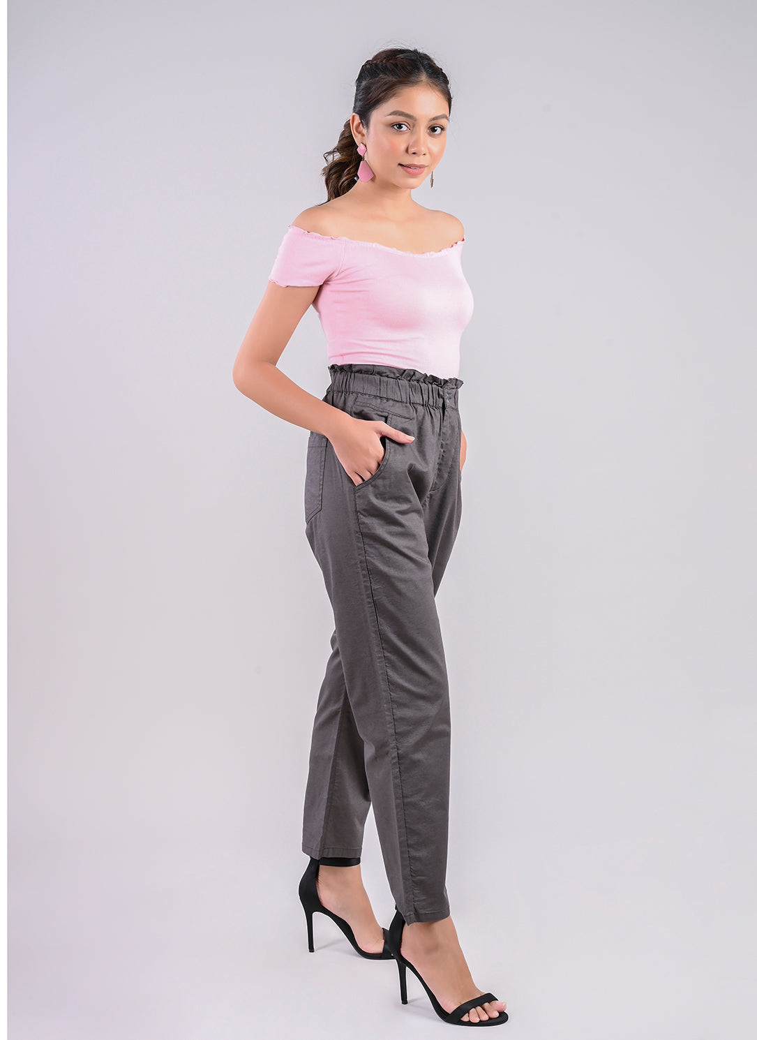 BREEZY PANTS IN GREY WITH PAPERBAG WAIST