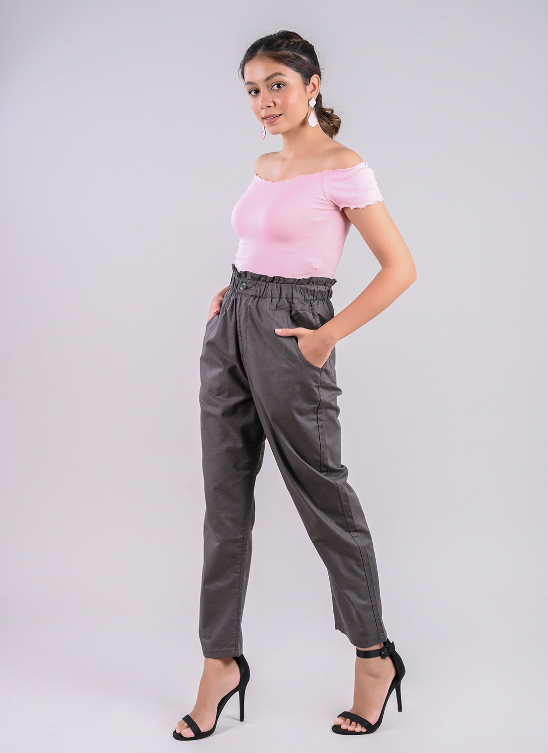 BREEZY PANTS IN GREY WITH PAPERBAG WAIST