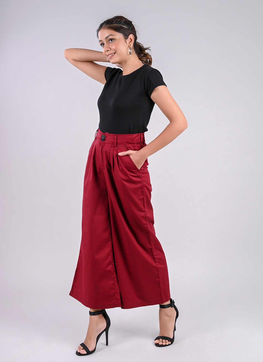PLEATED PALAZZO PANTS IN ROSEWOOD