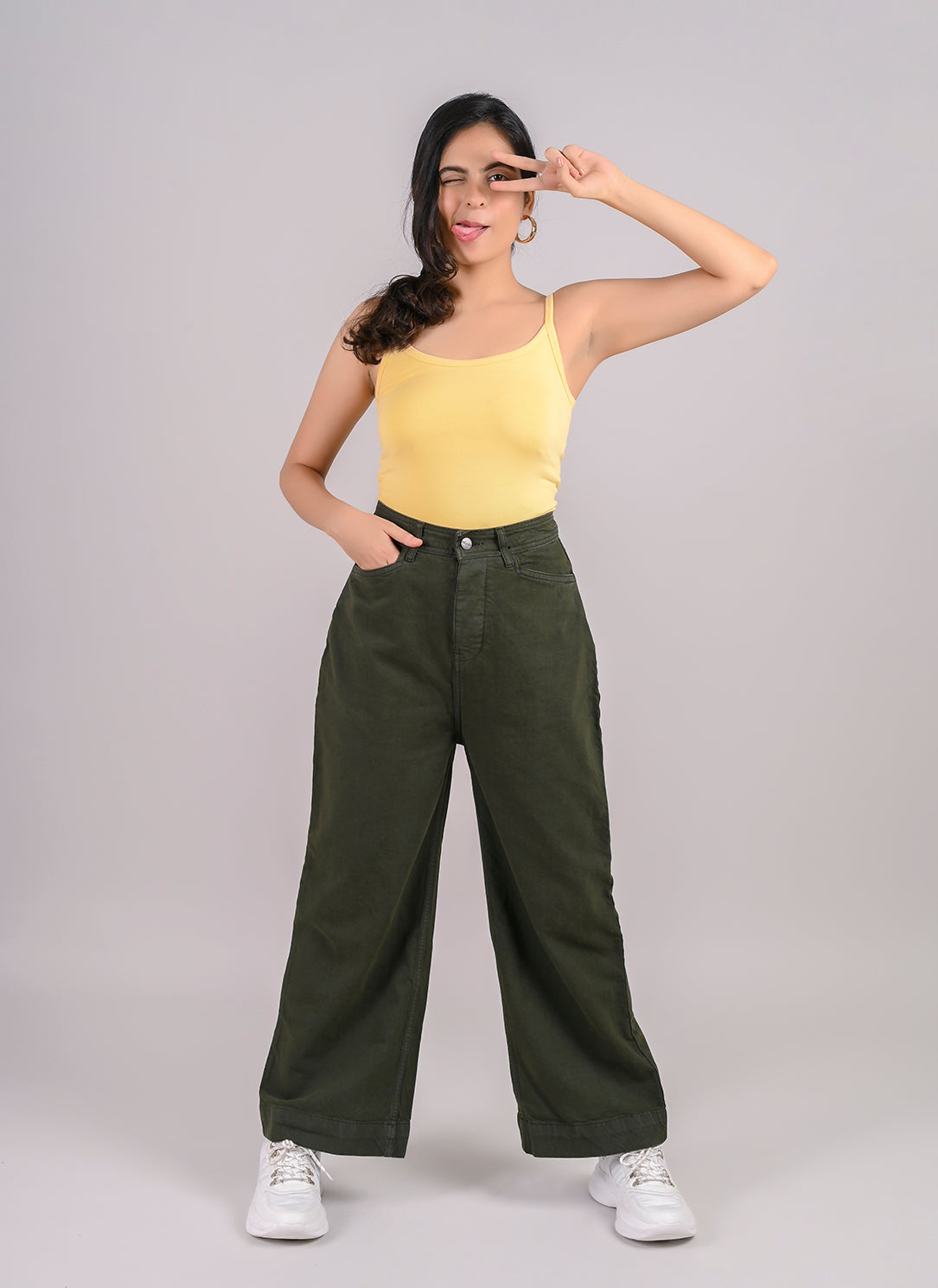 OLIVE WIDE FIT JEANS