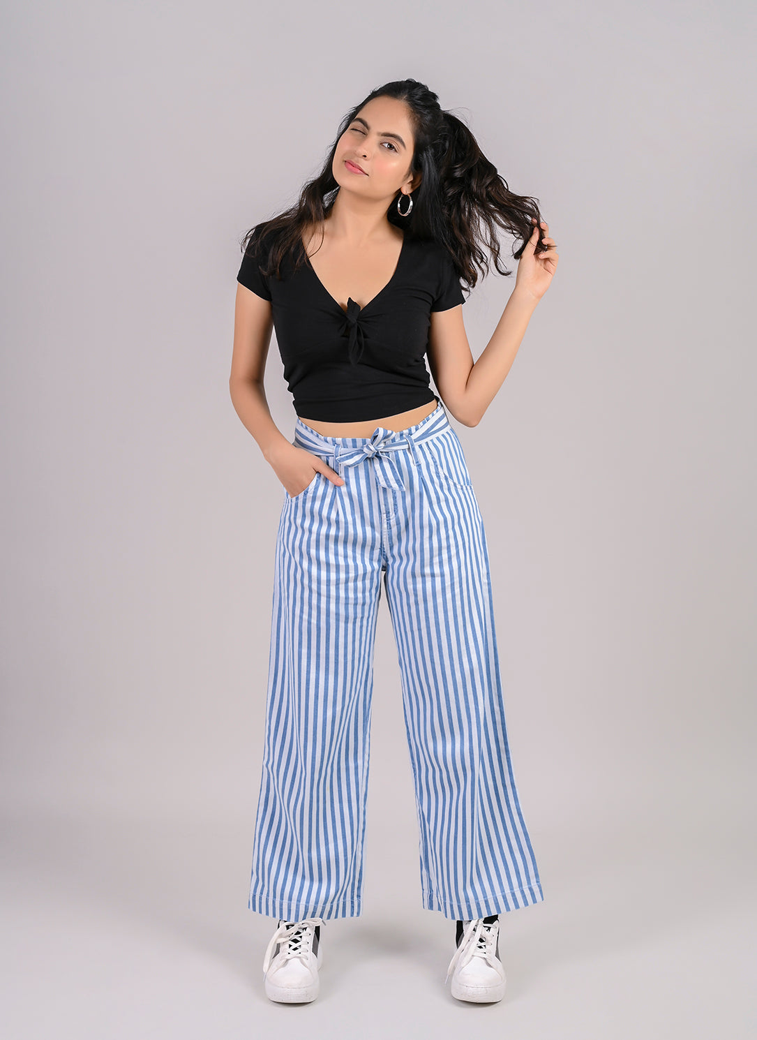 STRAIGHT BOLD STRIPE PANTS WITH BELT