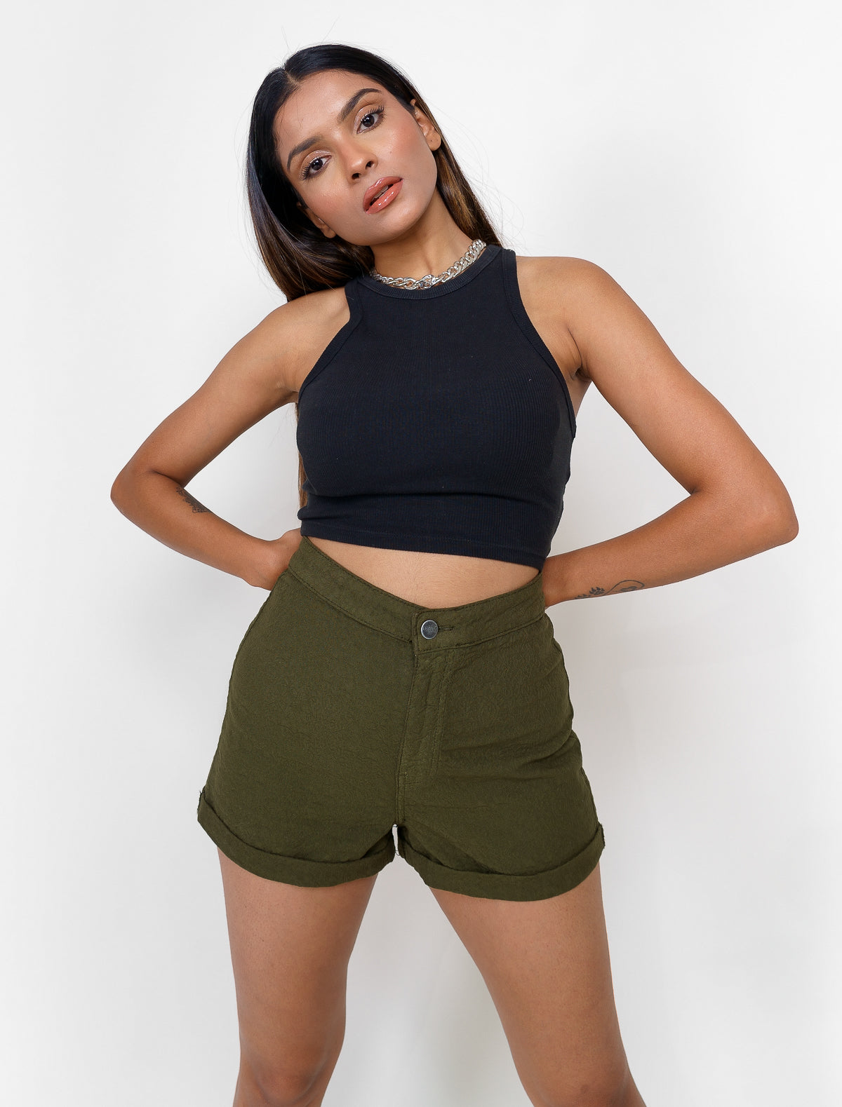 Olive Textured Shorts