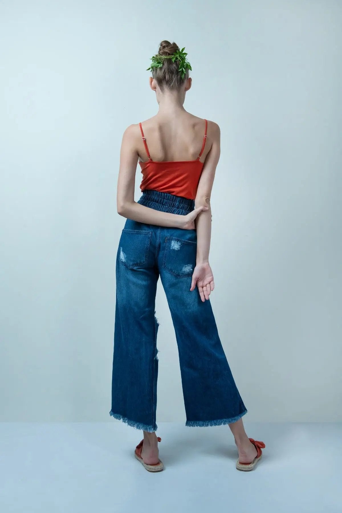 Distressed dark blue elasticated belt denim flared jeans - FREAKINS