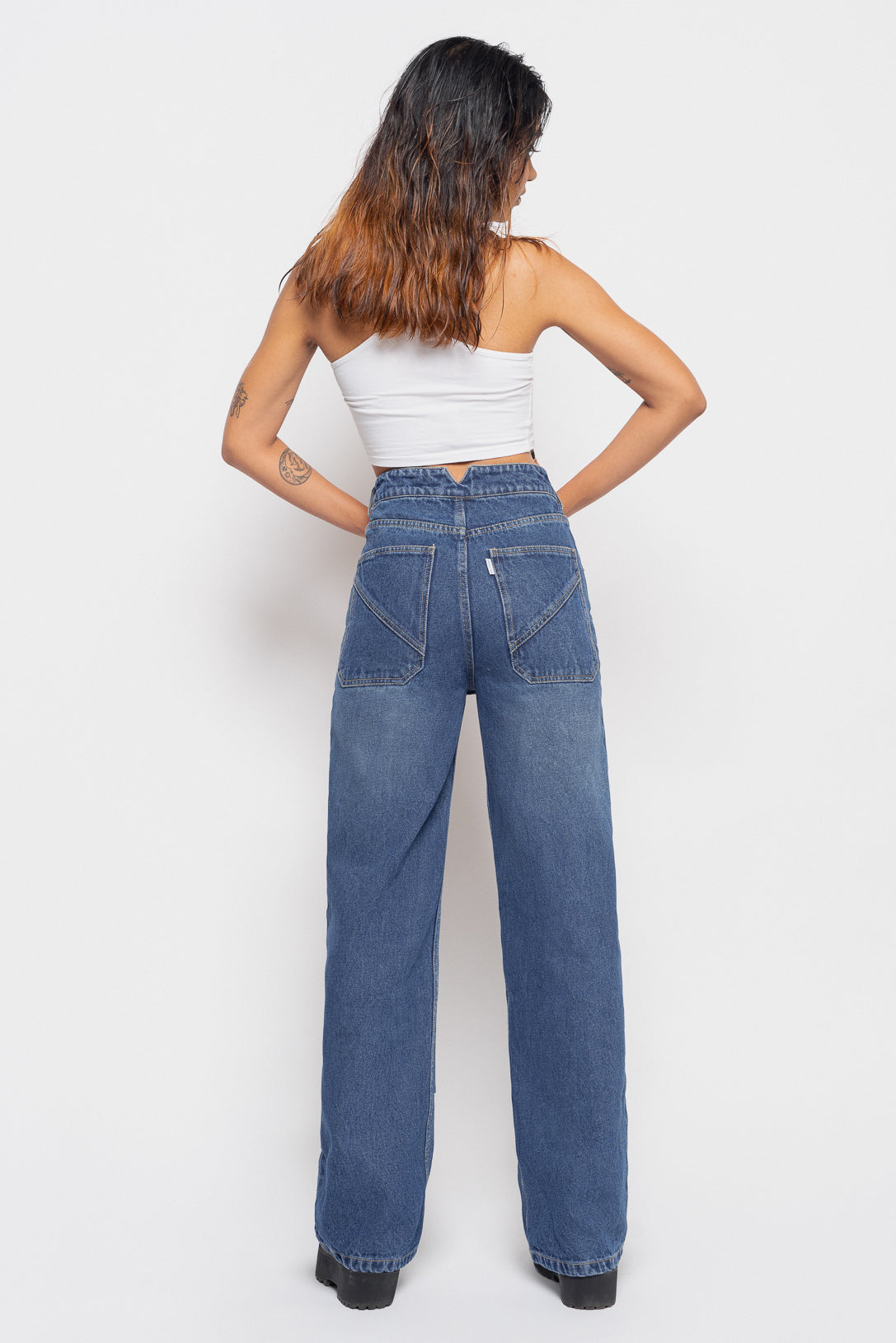 MID BLUE PANELLED JEANS