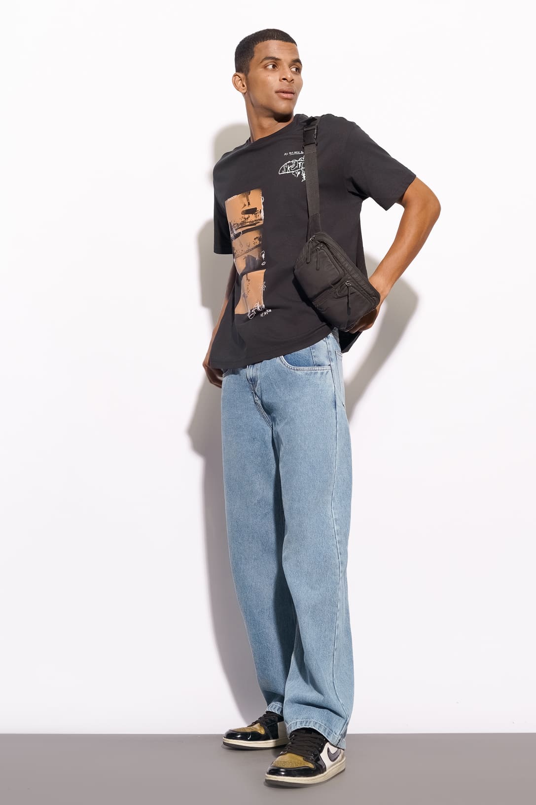 Light Blue Fish Cut Men's Baggy Straight Jeans