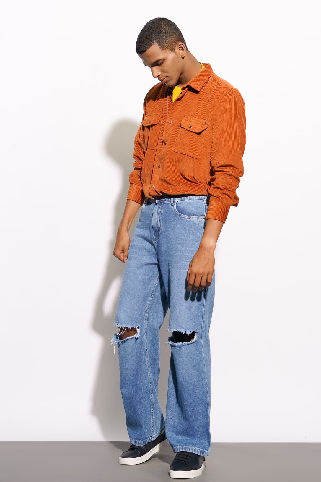 Blue Faded Distressed Men's Wide Jeans