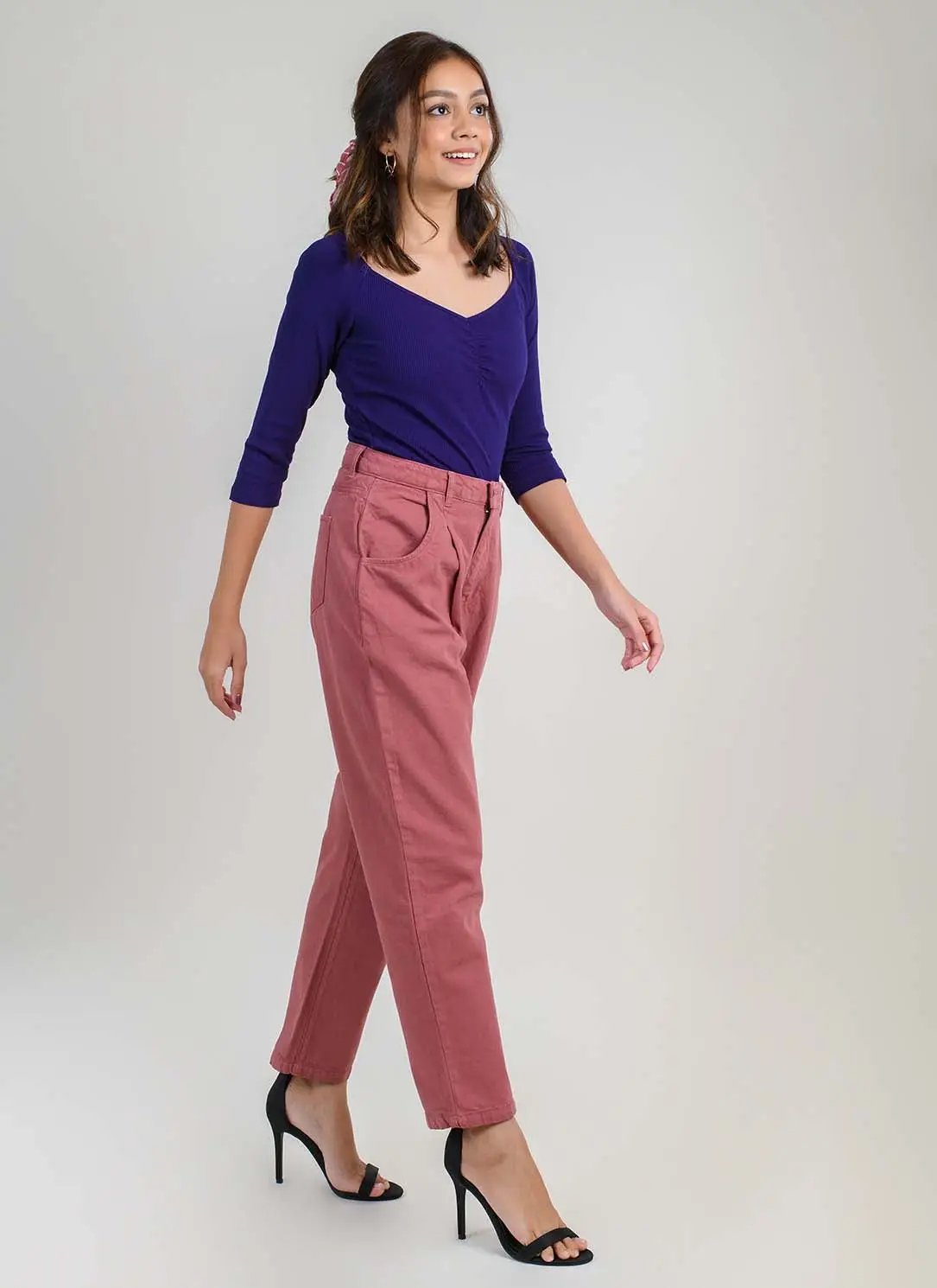 DUSTY PINK PLEATED SLOUCHY JEANS
