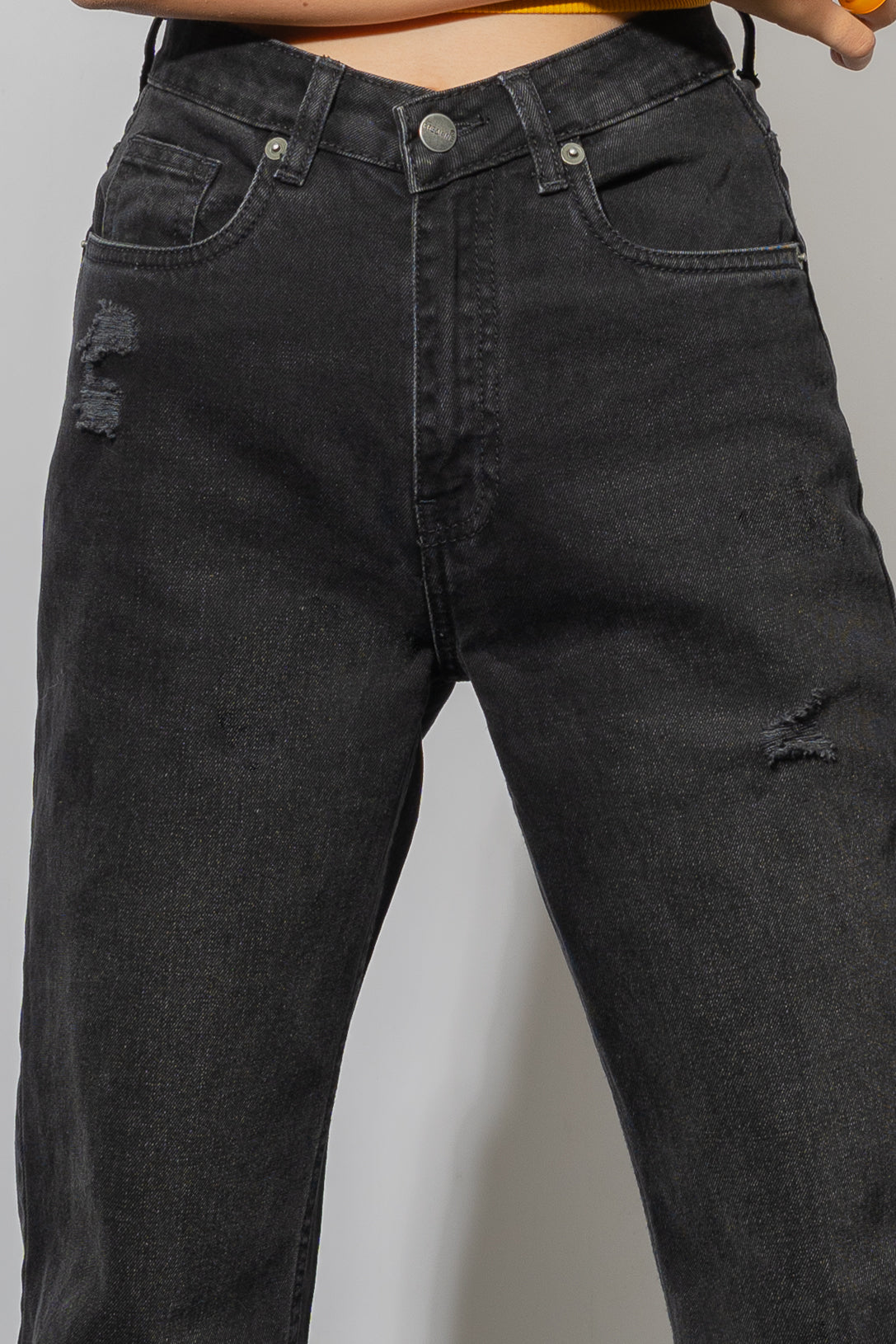 CHARCOAL BLACK DISTRESSED BOOTCUT