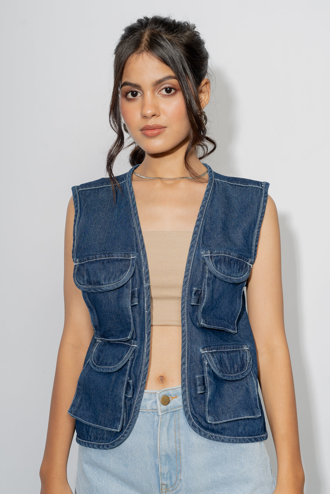 dark blue denim vest