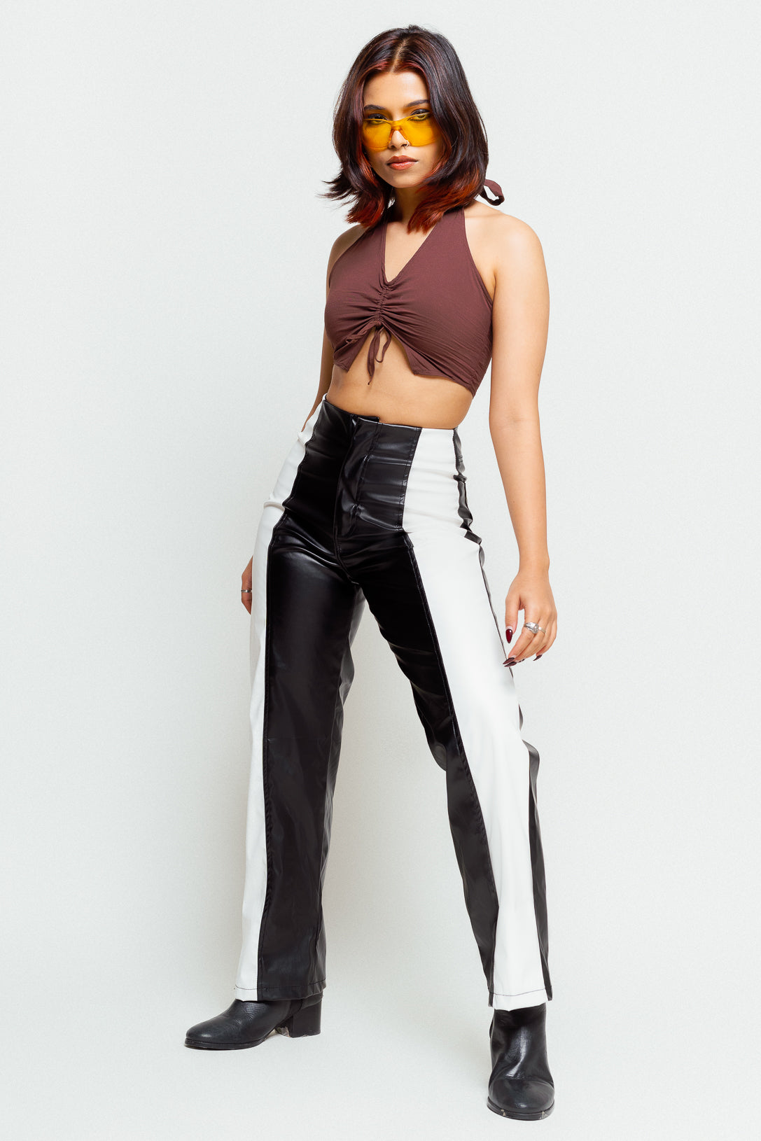 Topshop faux leather skinny fit biker trouser in off white  ASOS