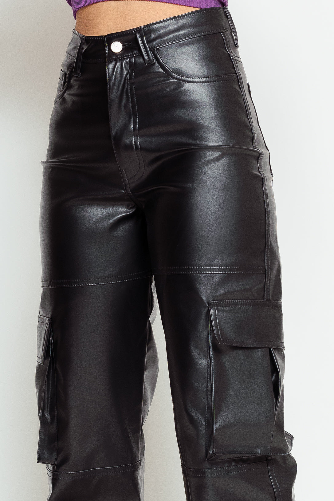 LEATHER CARGO JEANS