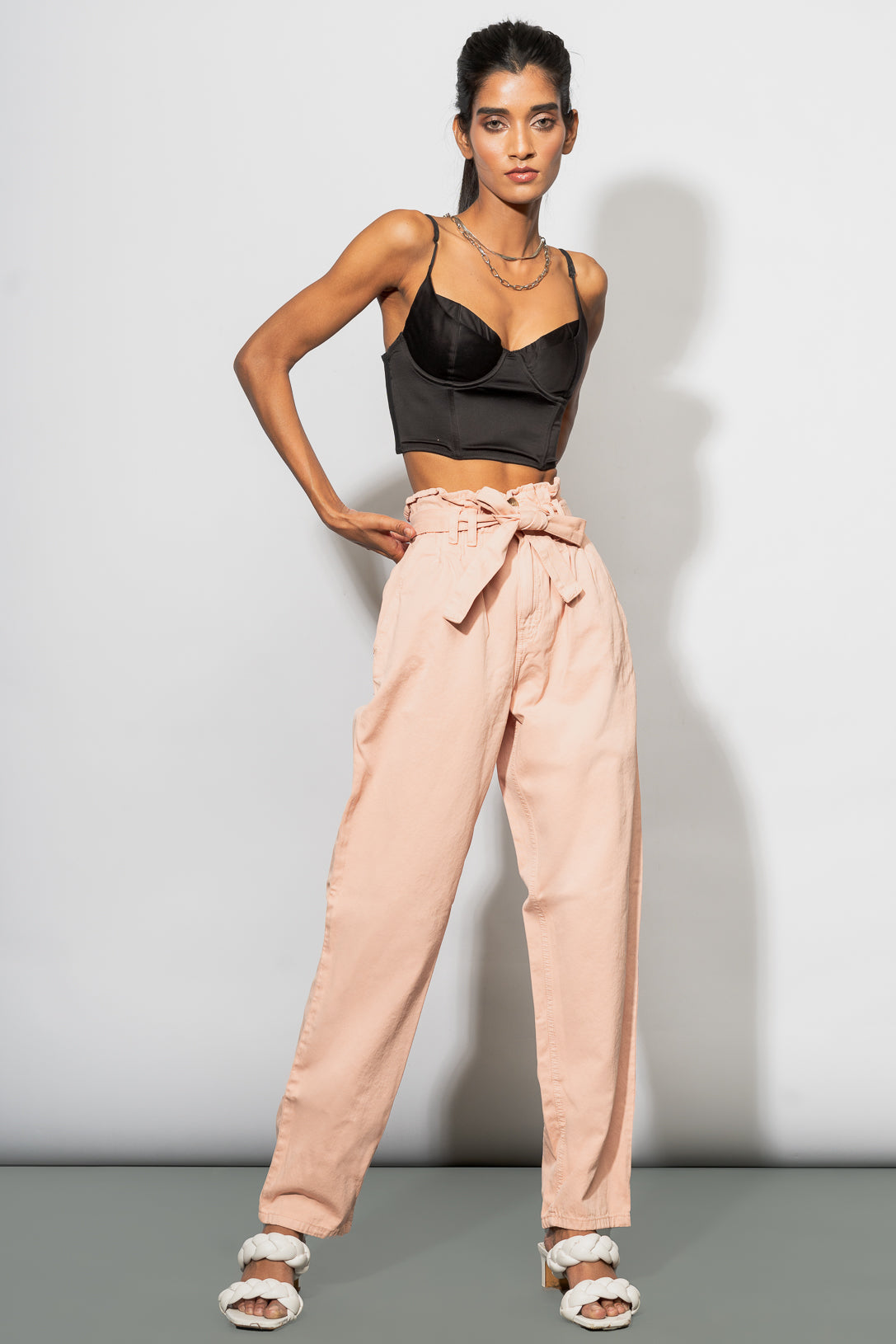 Pink High Waisted Pants With TieUp Belt Design by Three Piece Company at  Pernias Pop Up Shop 2023