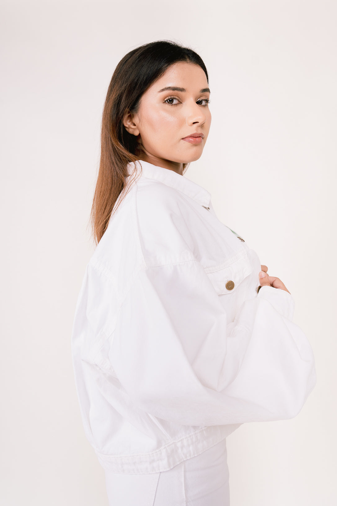 White Boxy Cropped Trucker Jacket