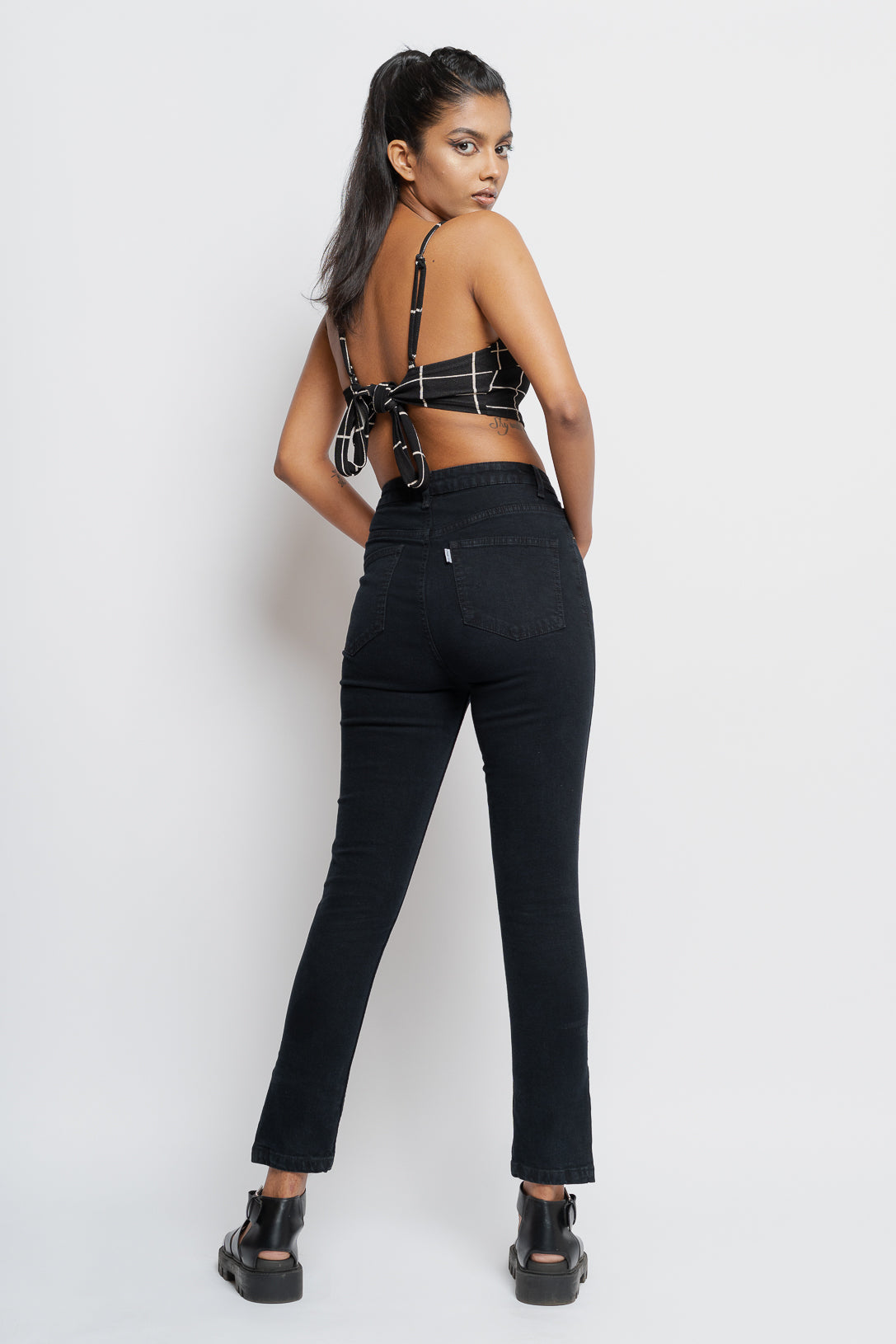 Side Slit Black Skinny Jeans