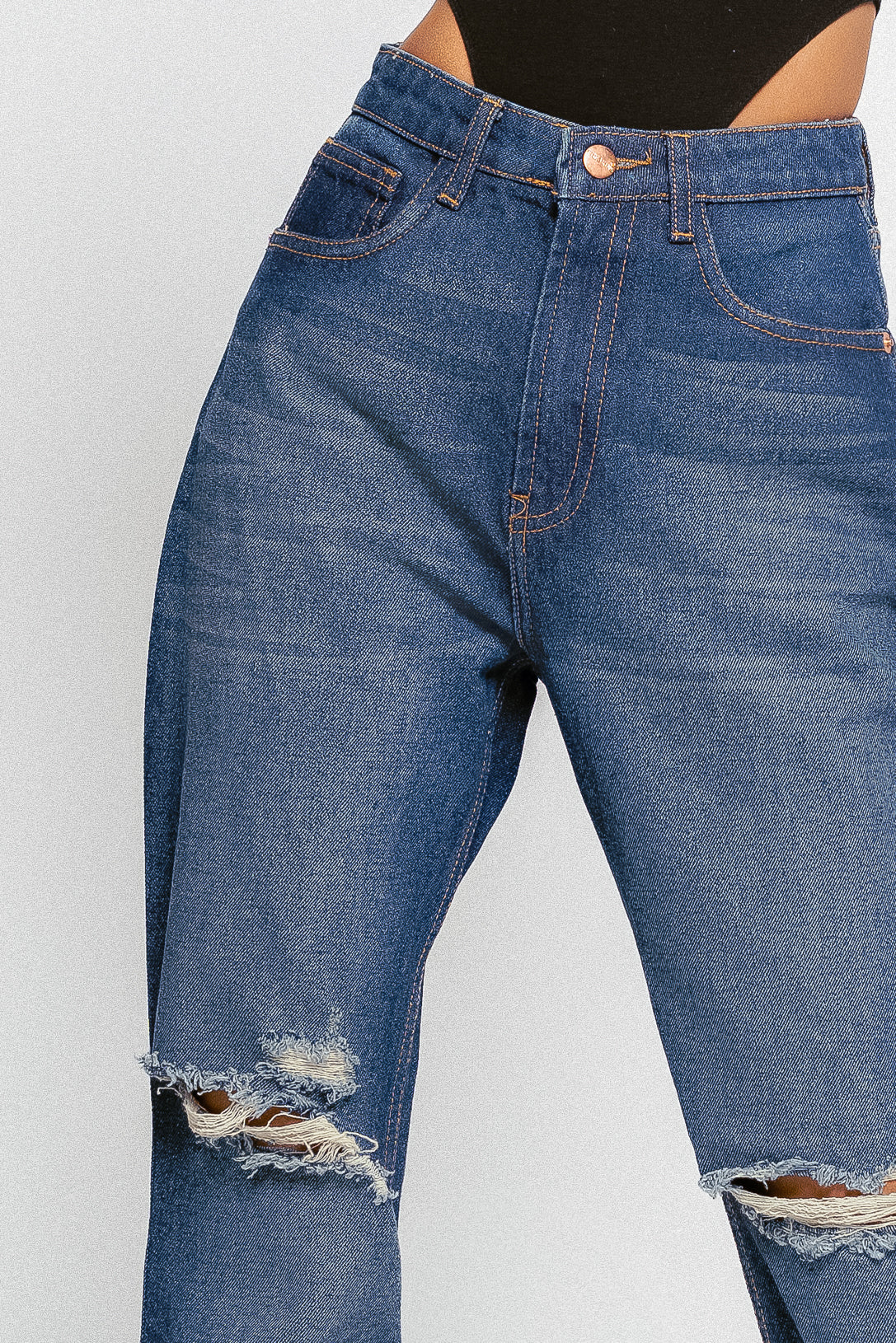 RETRO DISTRESSED BOOTCUT JEANS