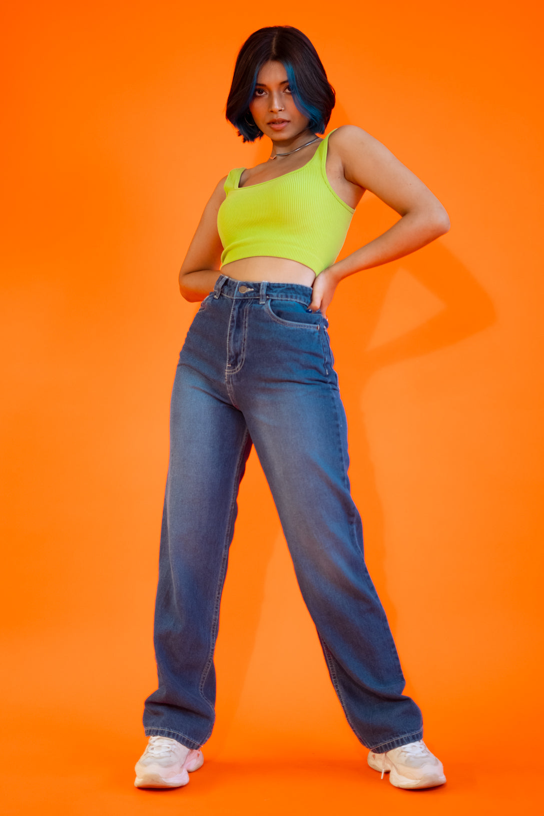 Mid blue straight jeans